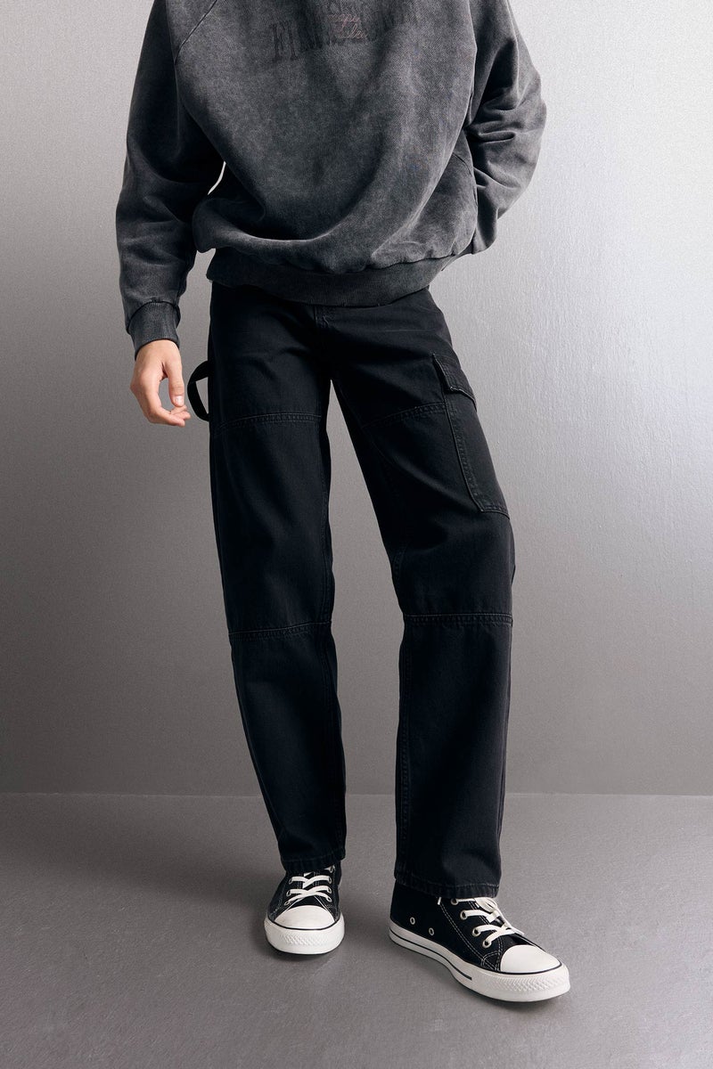 DeFacto Black Man Cotton Relax Fit Wide Leg Cargo Jeans Casual - Image 2